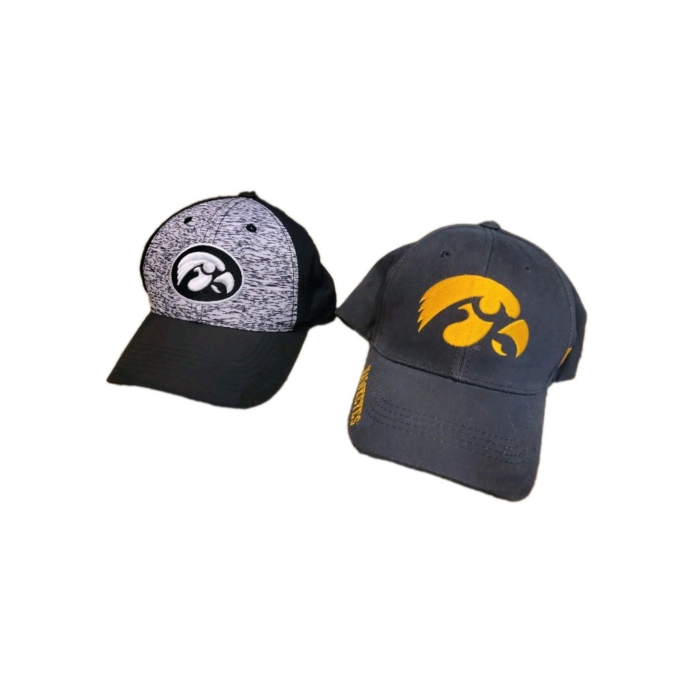Iowa Hawkeyes Hats Caps Mens Black Lot of 2 Black Gold Embroidered Logos